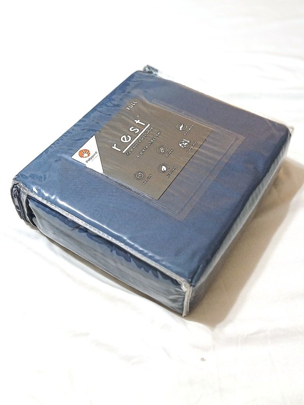 REST Navy Polygiene Full 4 Piece Sheet Set Bedding OEKO-TEX
